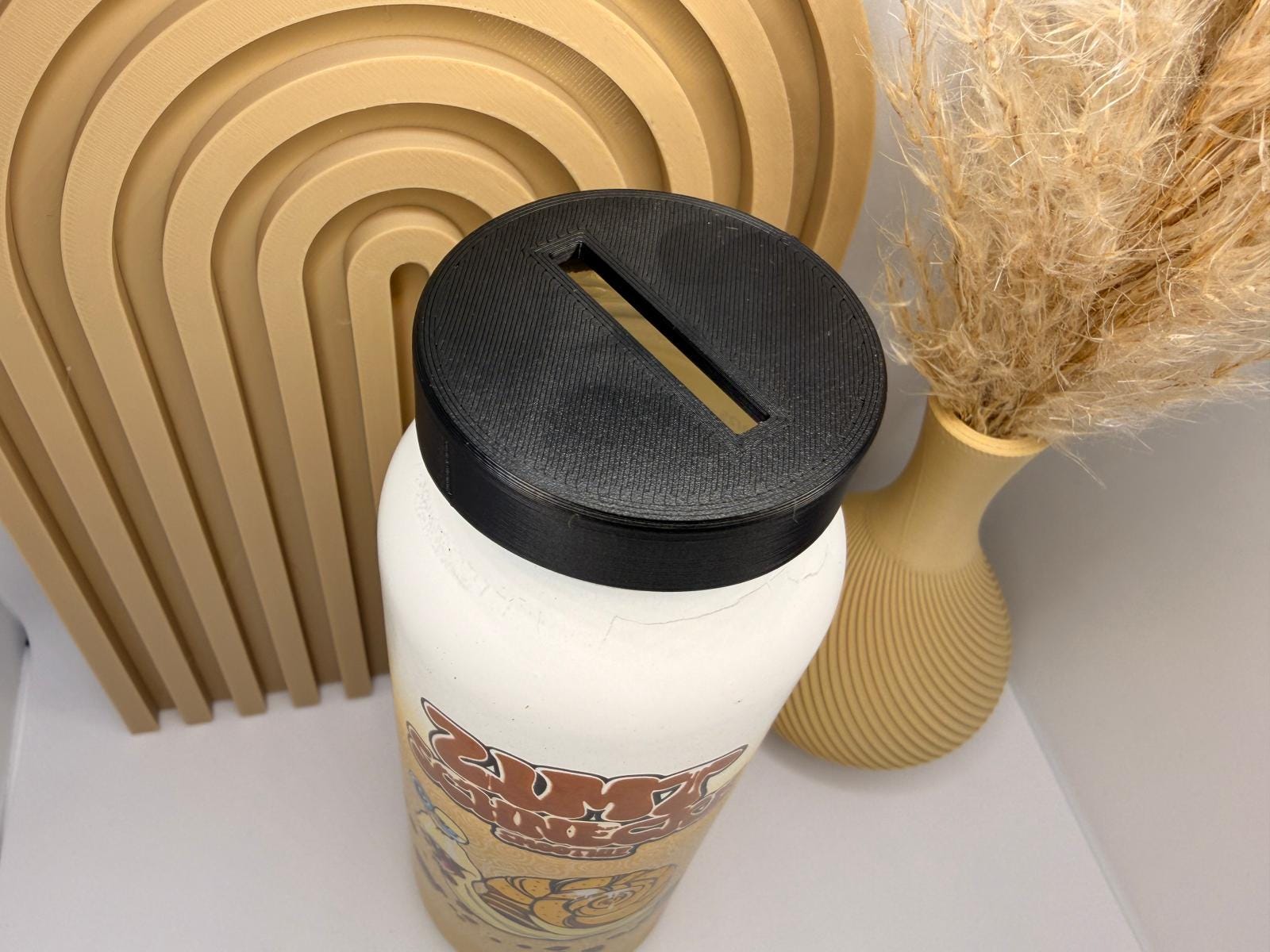 Spardosen Deckel für Smoothie Flaschen (250ml) Twist off 43 – kompatibel mit True Fruits – 3D Druck Münzschlitz Aufsatz Upcycling Geschenk