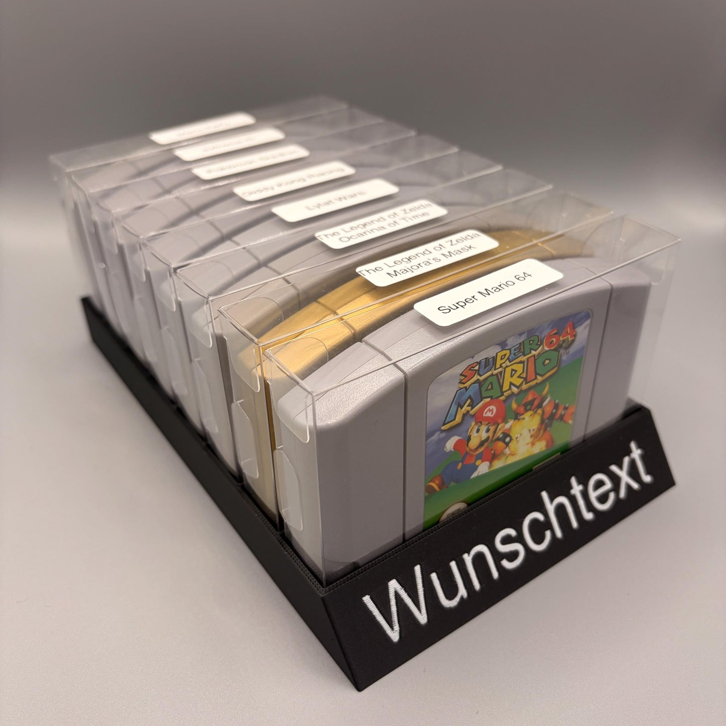 Ständer kompatibel mit N64 Spielen in 0,3mm Schutzhülle | Display Holder für Nintendo 64 Cartridges | Personalisiert & 3D-Druck