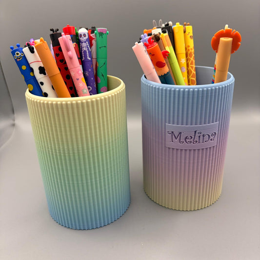 Stiftehalter grobe Rippen Pastell Regenbogen – Kompatibel mit Legami – Personalisierter Stiftebecher 3D Druck – Schreibtisch Organizer