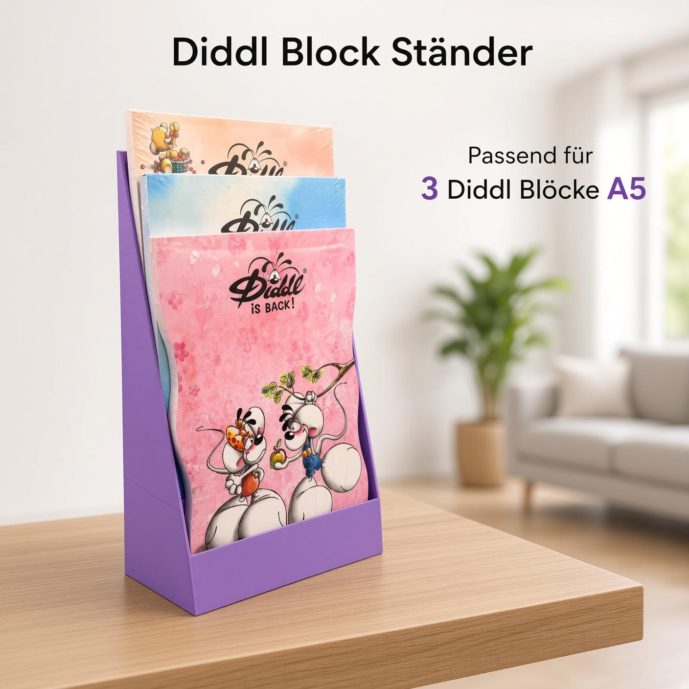 Diddl Block Ständer für 3 Diddl Blöcke A5 | Halterung bzw. Aufsteller zur Aufbewahrung von Diddl Blöcken | Farbe wählbar