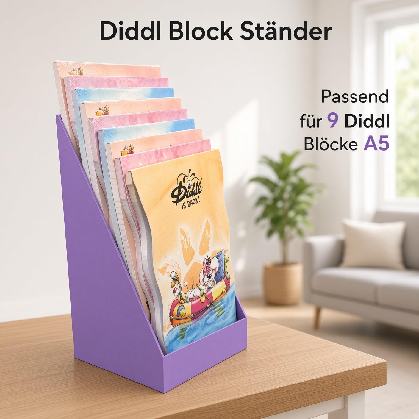 Diddl Block Ständer für 9 Diddl Blöcke A5 | Halterung bzw. Aufsteller zur Aufbewahrung von Diddl Blöcken | Farbe wählbar