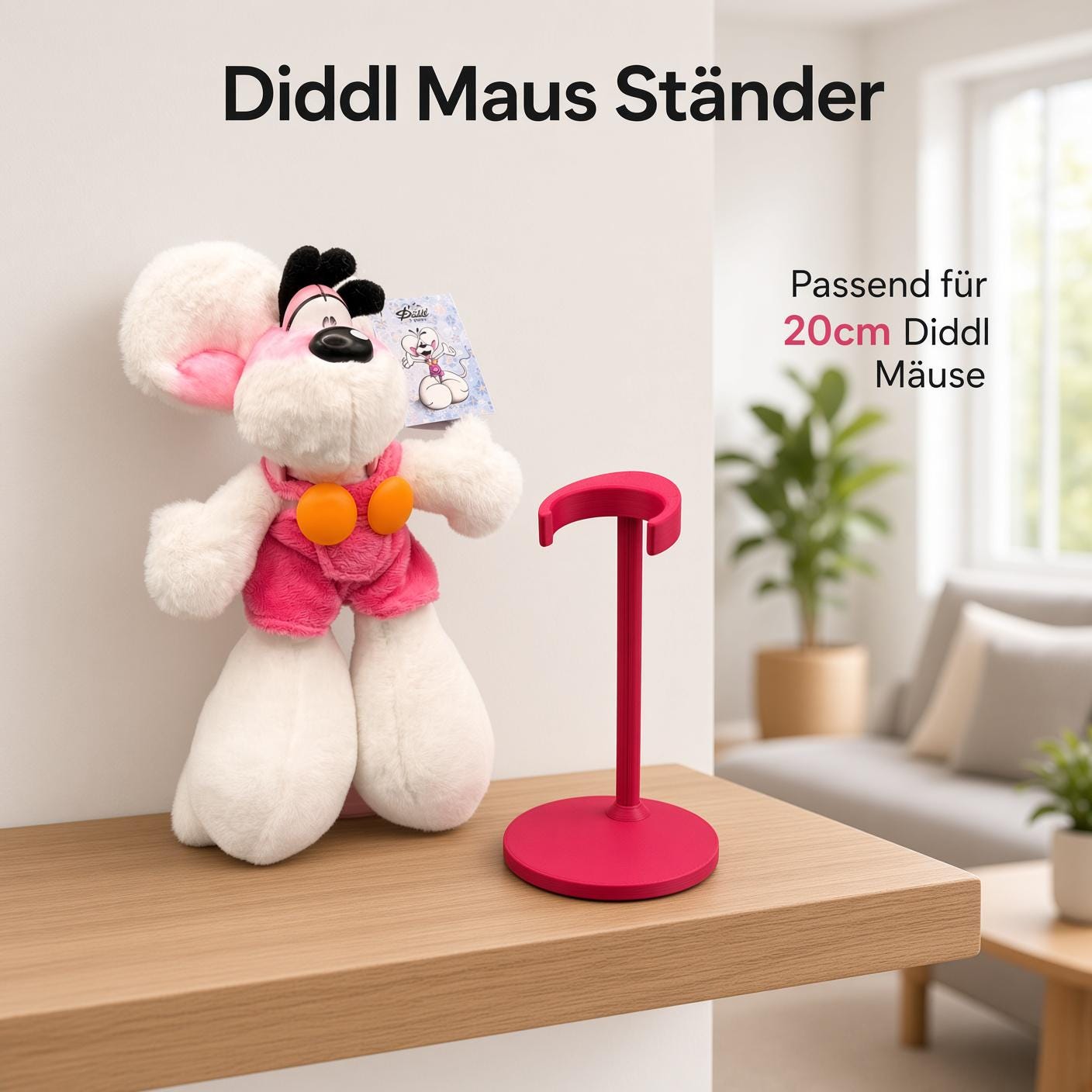 Halter für 20cm Diddl Maus Plüschtiere | Diddl Aufsteller | Kompatibel mit Plüschtieren aus 90er/2000er und Diddl is back | Farbe wählbar